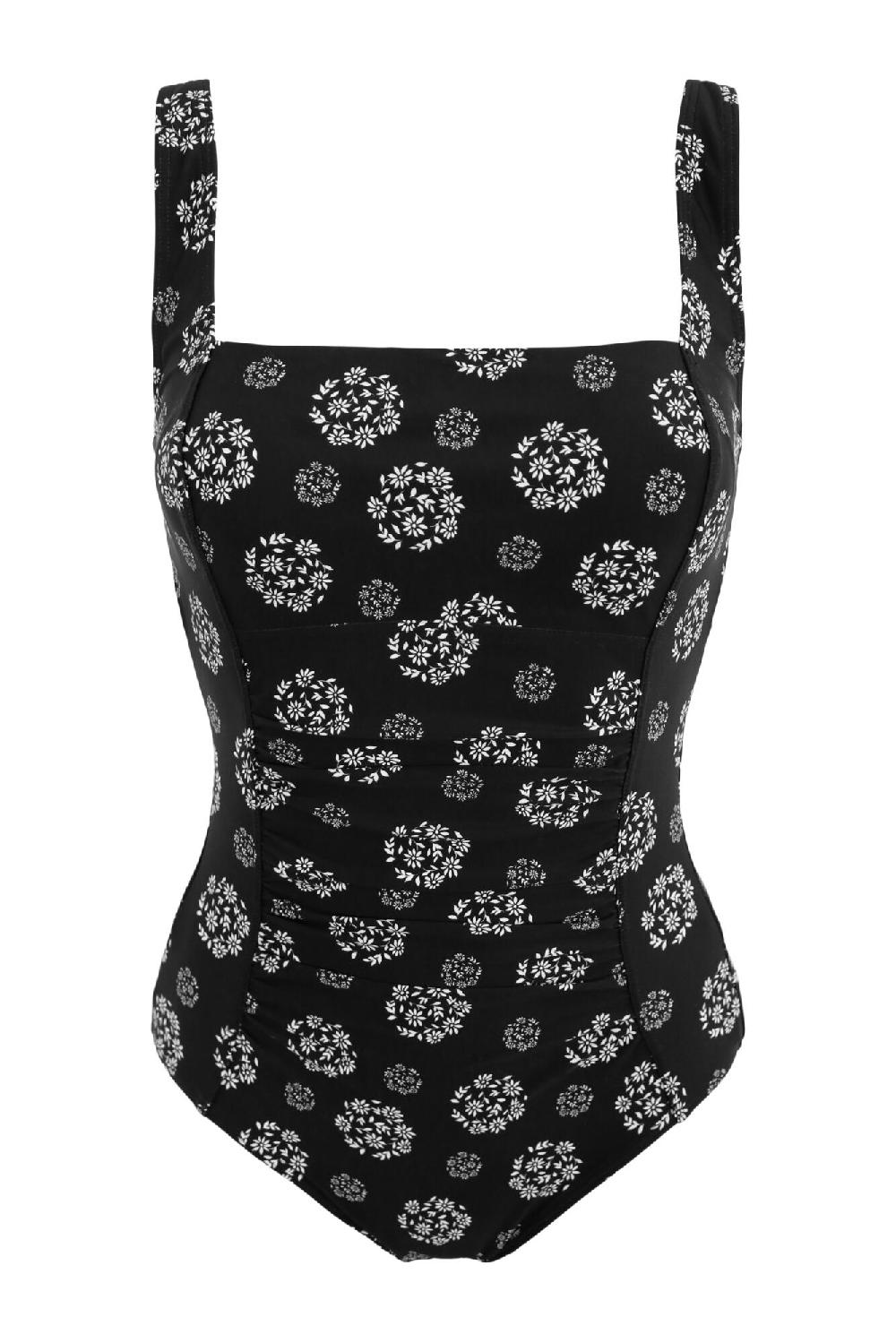Pour Moi Santa Barbara Petite Ruched Tummy Control Swimsuit - Black/White