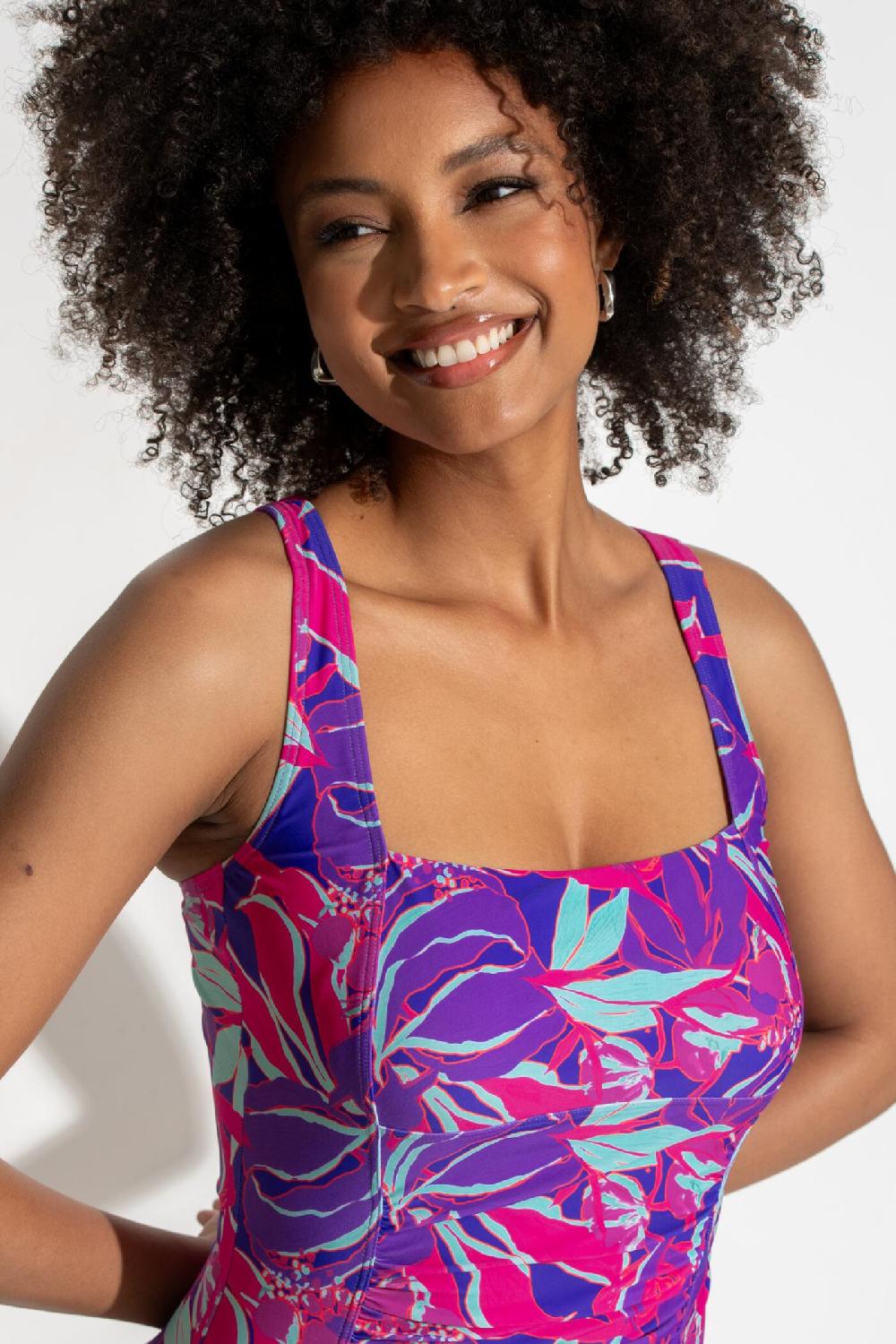 pour moi Santa Barbara Petite Ruched Tummy Control Swimsuit - Aquaburst