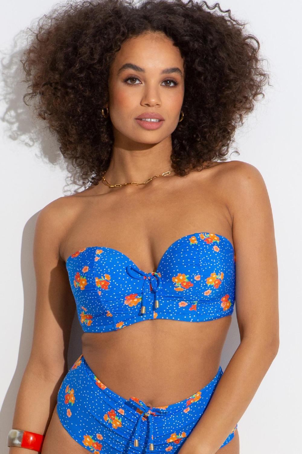 pour moi Santa Cruz Strapless Lightly Padded Underwired Top - Blue Floral