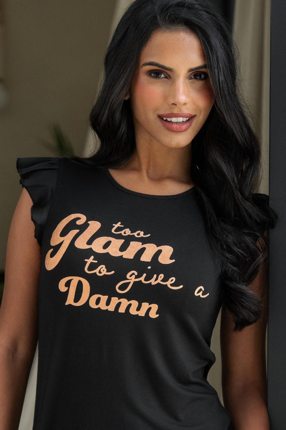 Pour Moi Satin Jersey Glam T-Shirt Pyjama Set - Black/Rose Gold
