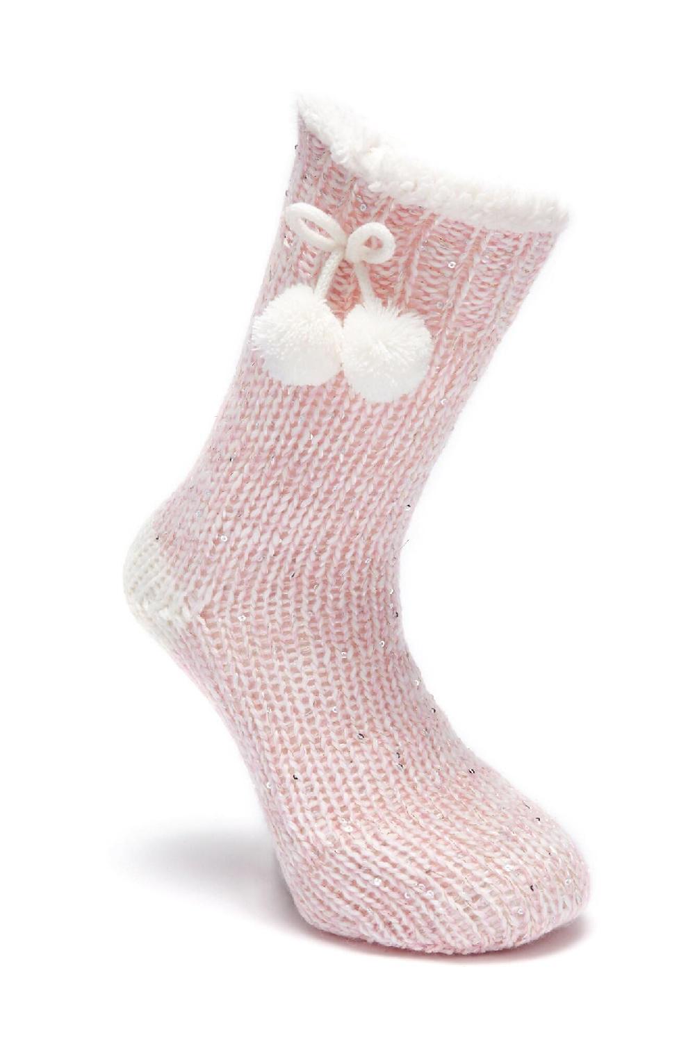 Pour Moi Sequin Chunky Knit Cosy Slipper Sock - Blush/Ivory