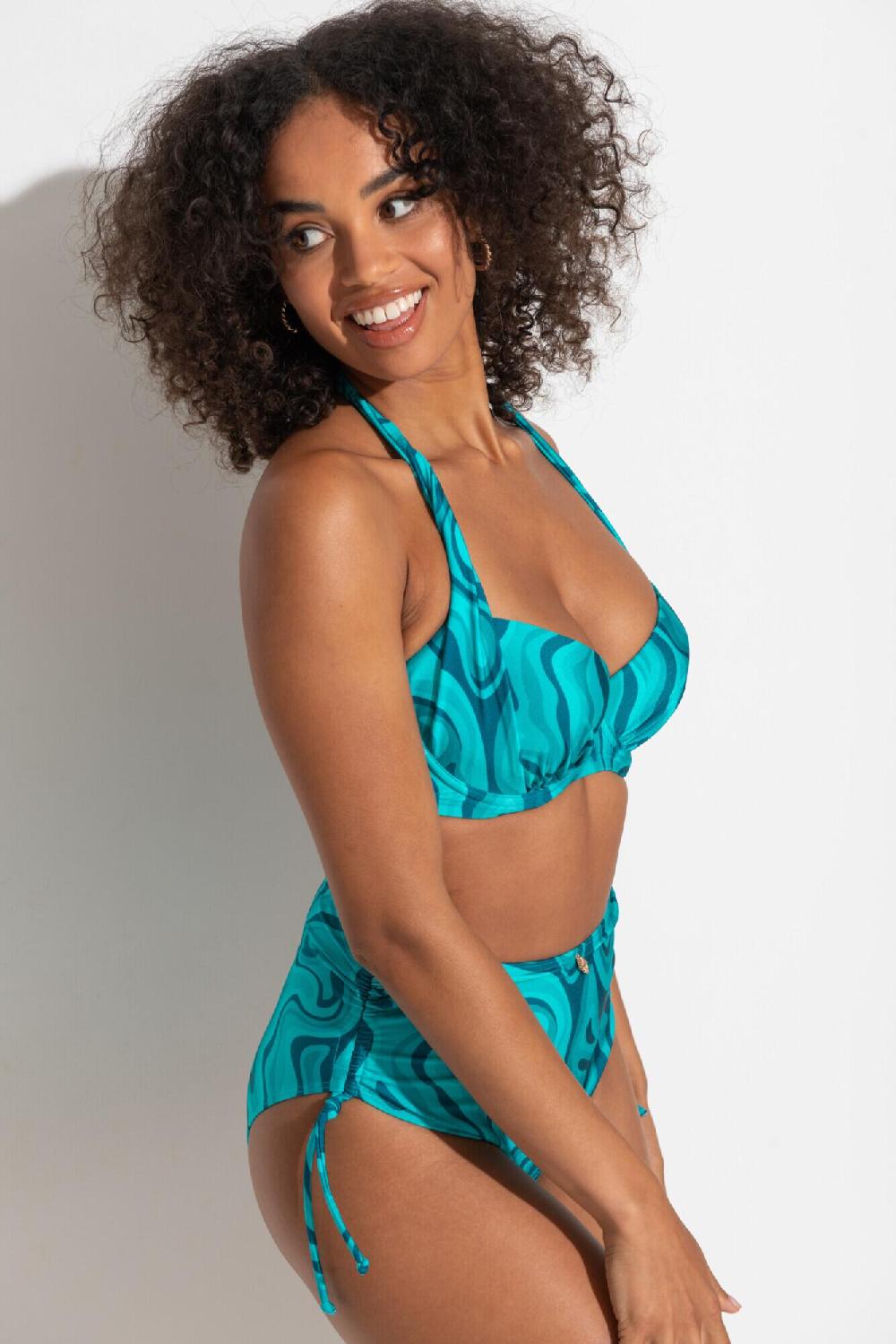 Pour Moi Seychelles Lightly Padded Halter Underwired Bikini Top - Blue