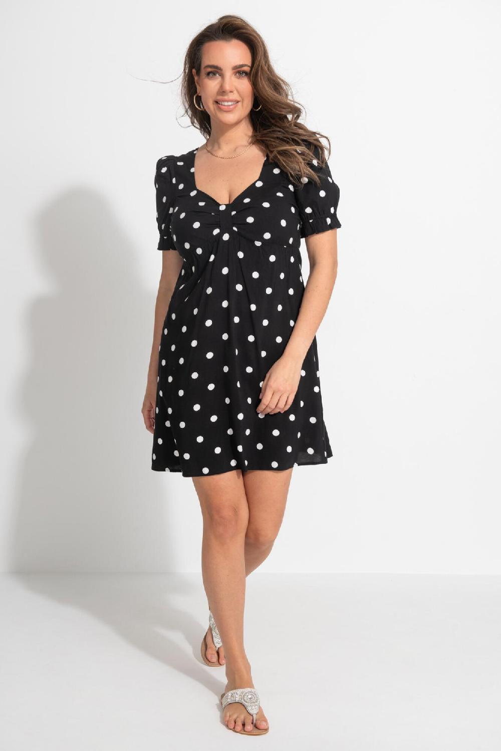 pour moi Shirred Back Puff Sleeve Mini Beach Dress - Mono Spot
