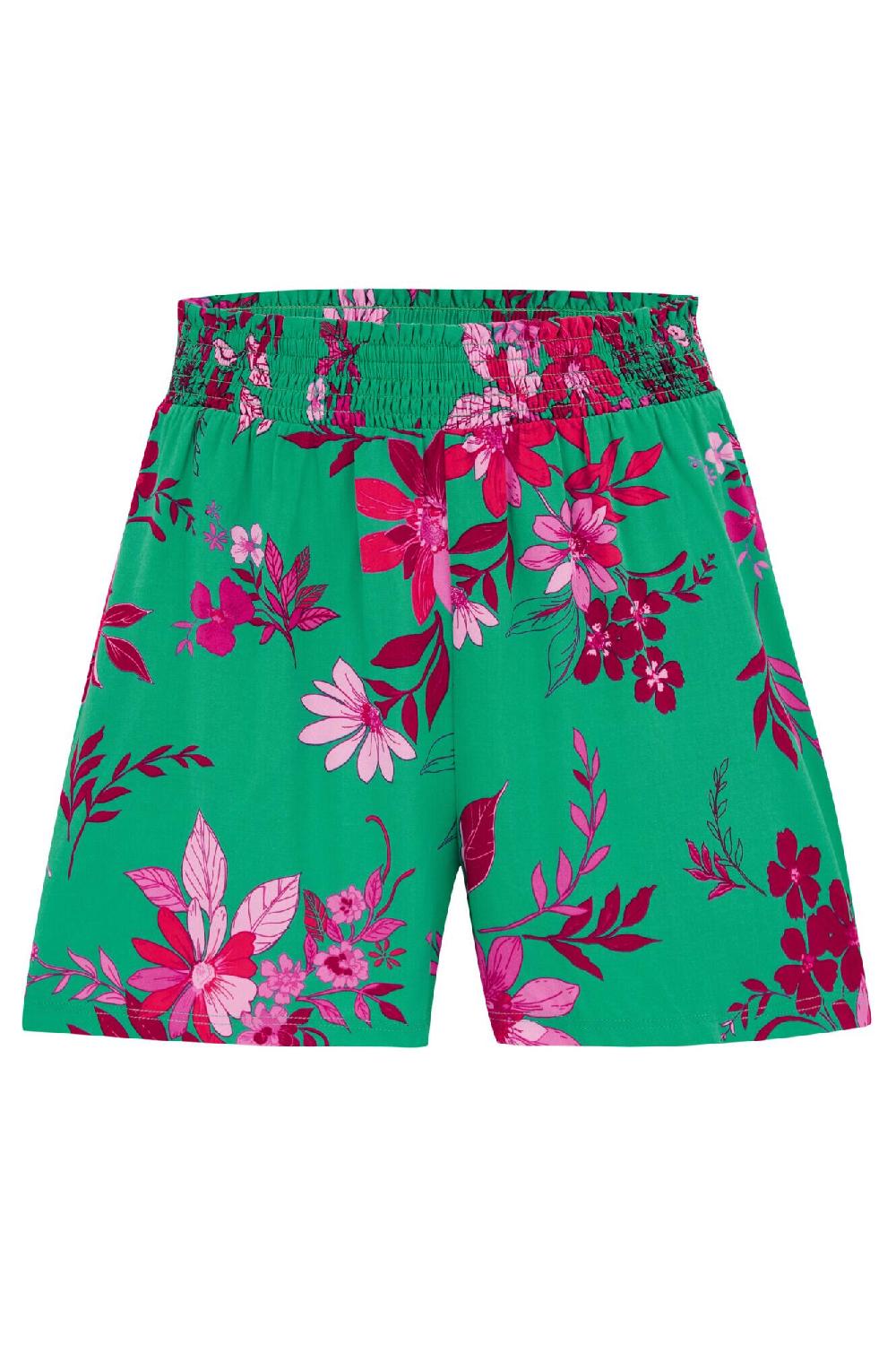 Pour Moi Shirred Waist Woven Beach Short - Green/Pink