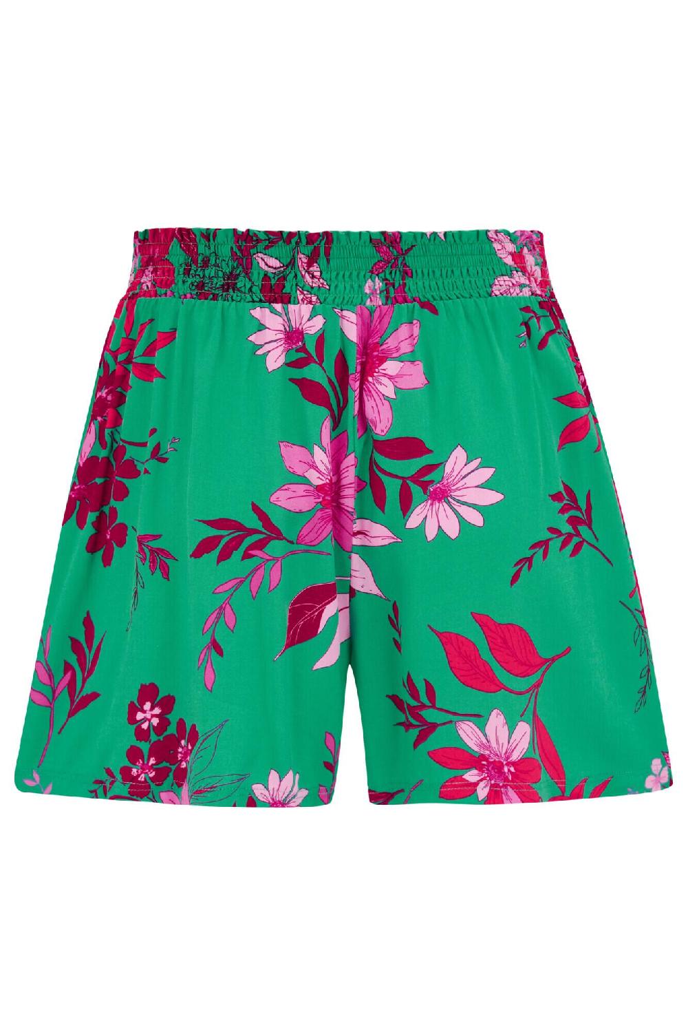 Pour Moi Shirred Waist Woven Beach Short - Green/Pink