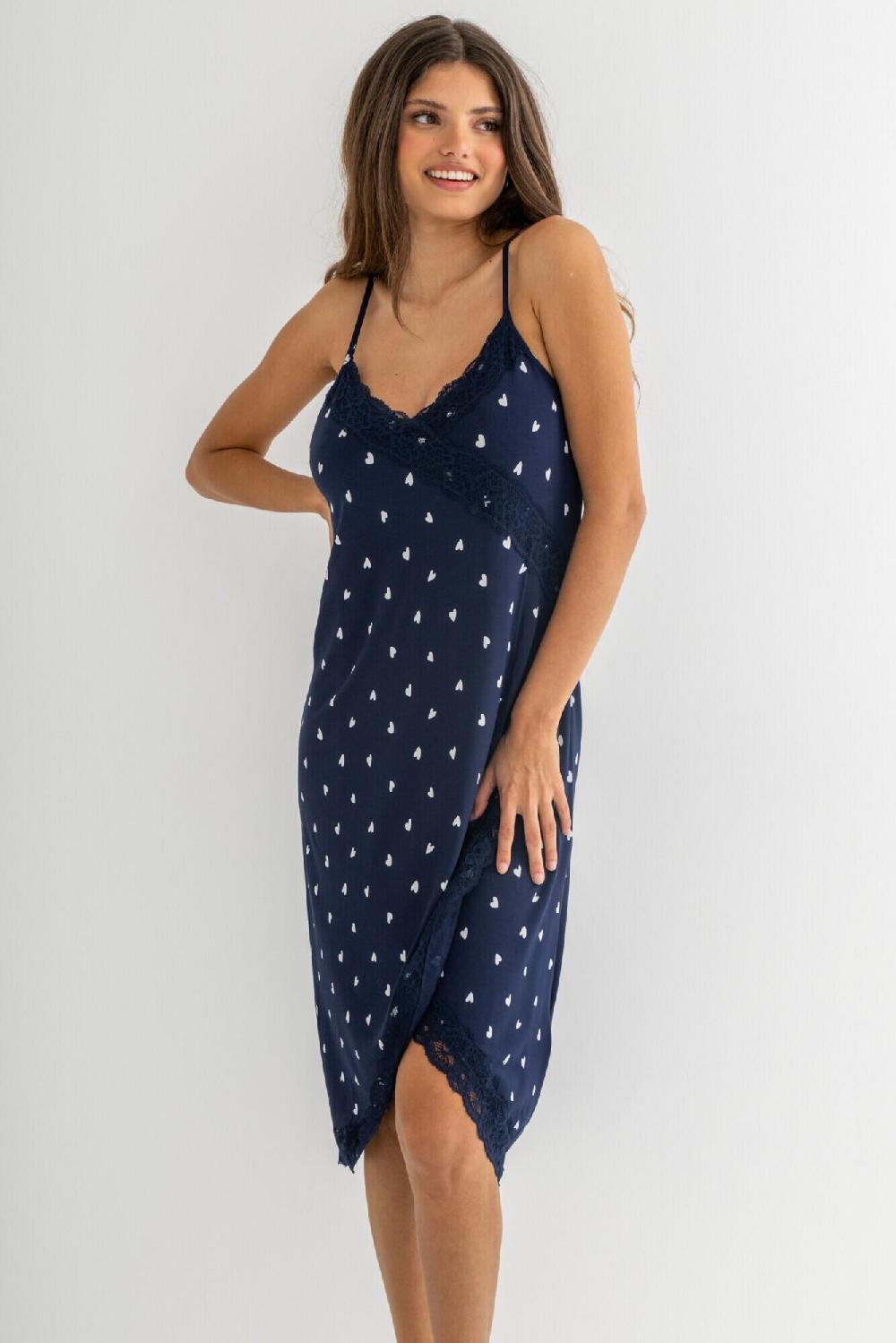 Pour Moi Sofa Loves Lace Soft Jersey Hidden Support Wrap Midi Chemise - Navy/White