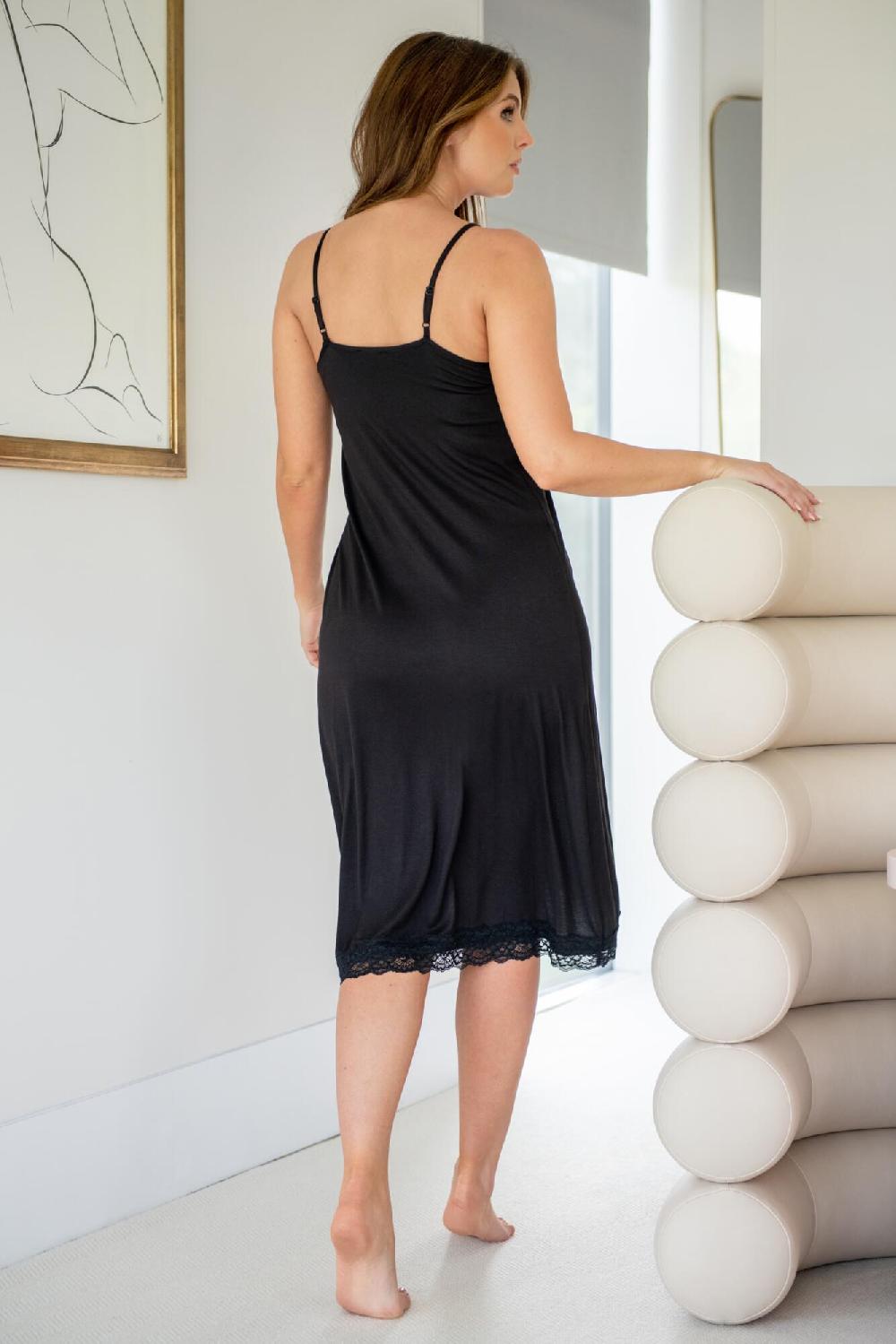 Pour Moi Sofa Loves Lace Soft Jersey Hidden Support Wrap Midi Chemise - Black