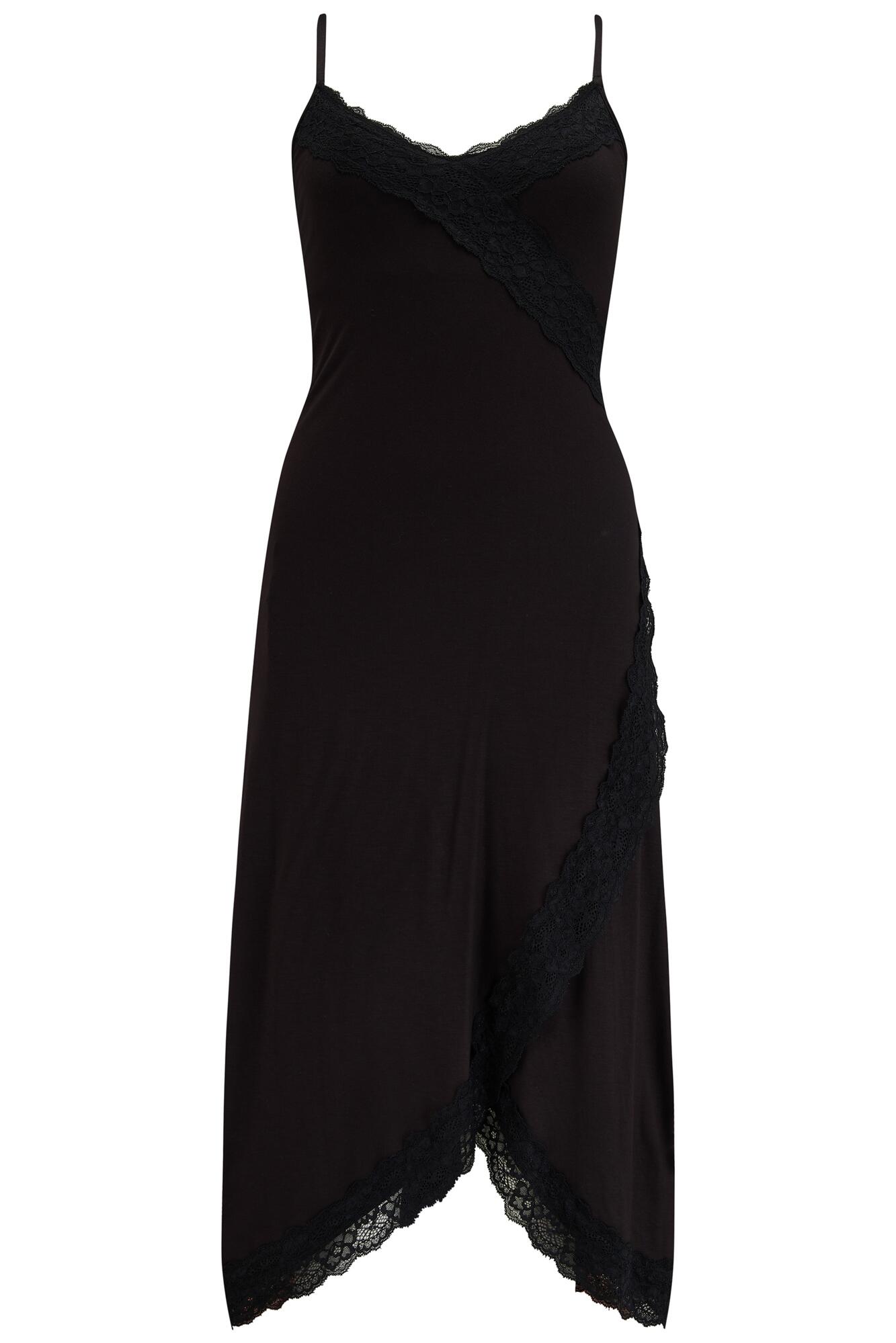 Pour Moi Sofa Loves Lace Soft Jersey Hidden Support Wrap Midi Chemise - Black