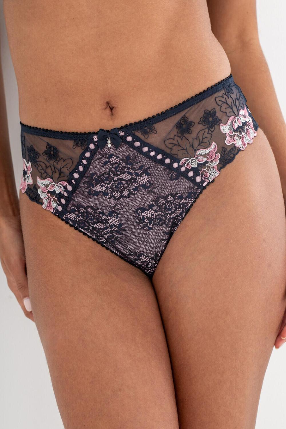 Pour Moi Sofia Embroidered Lace Bikini Brief - Midnight/Rose