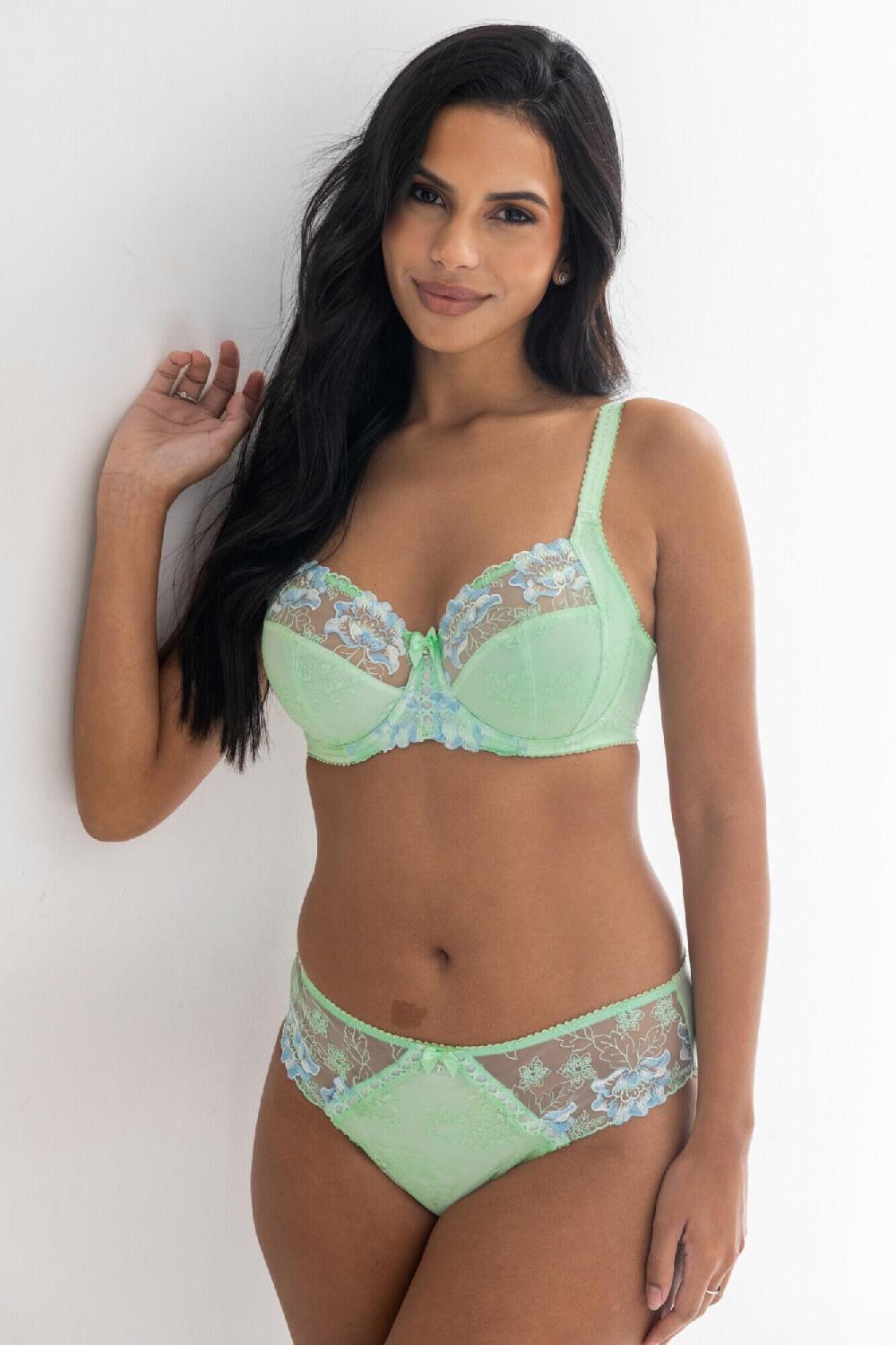 Pour Moi Sofia Embroidered Lace Bikini Brief - Pistachio/Blue