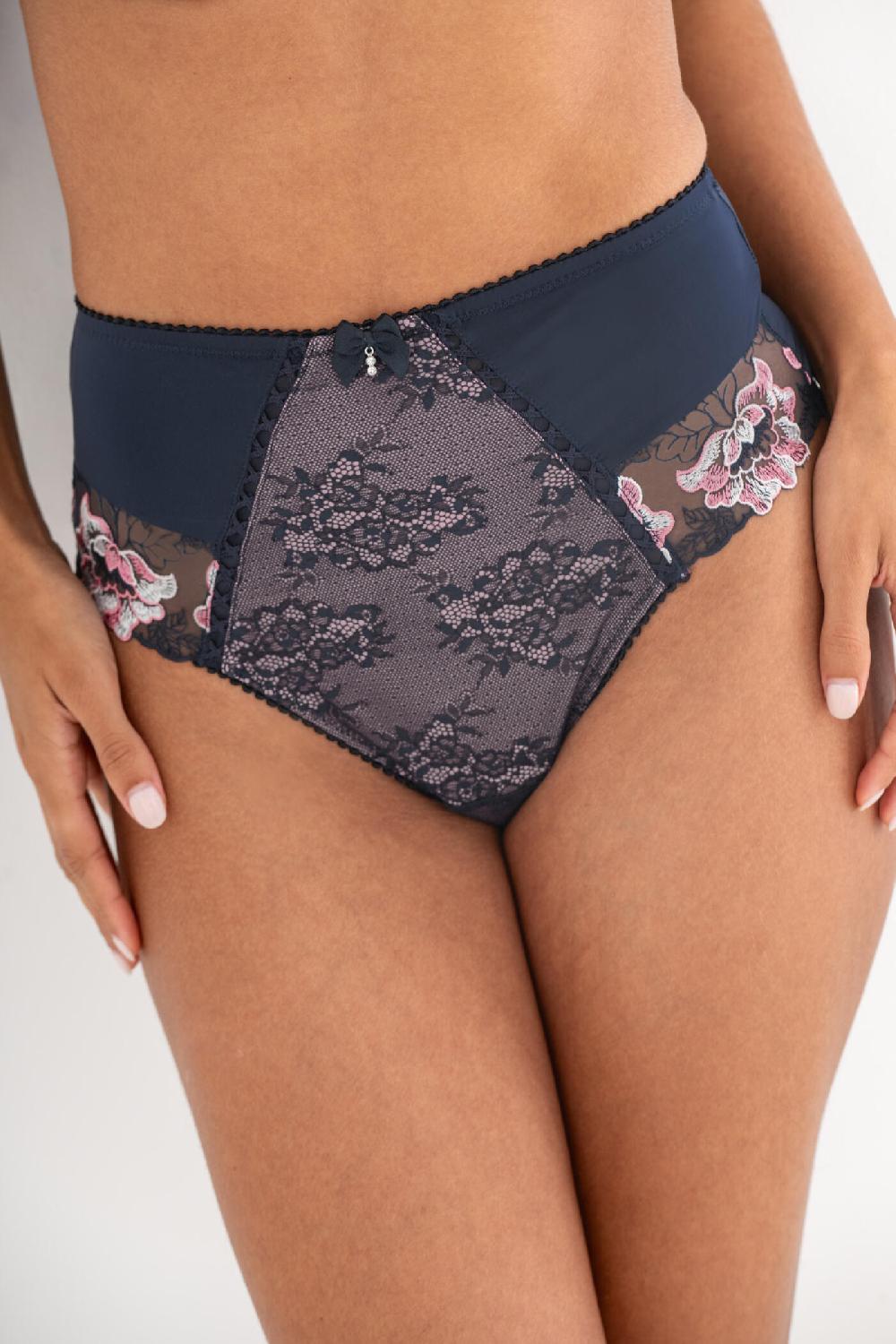 Pour Moi Sofia Lace Embroidered Deep Brief - Midnight/Rose