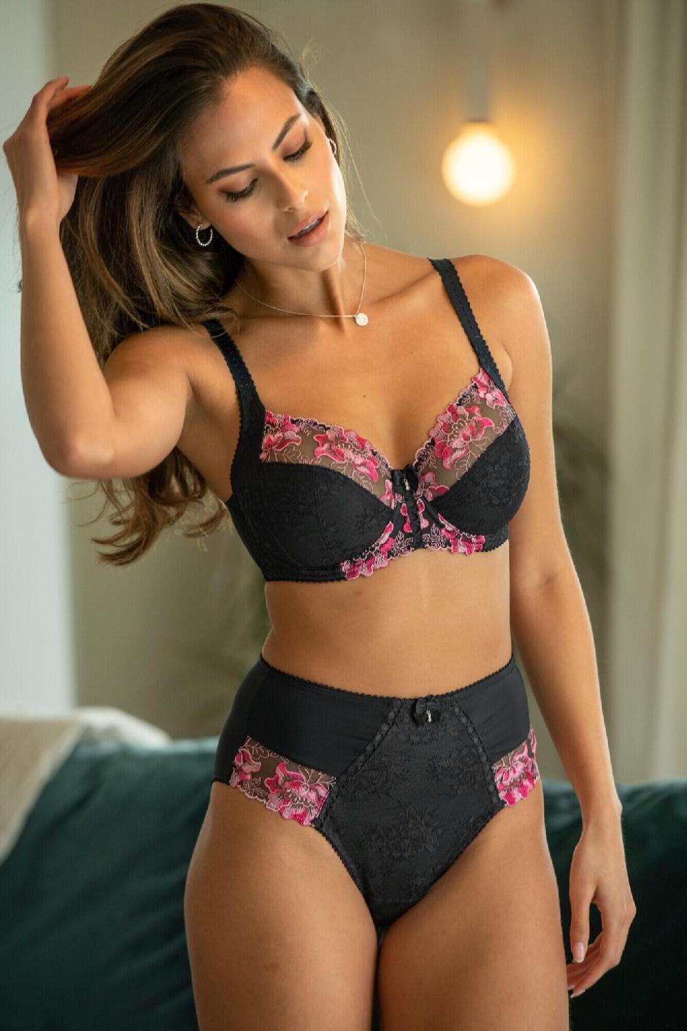 pour moi Sofia Lace Embroidered Deep Brief - Slate/Pink