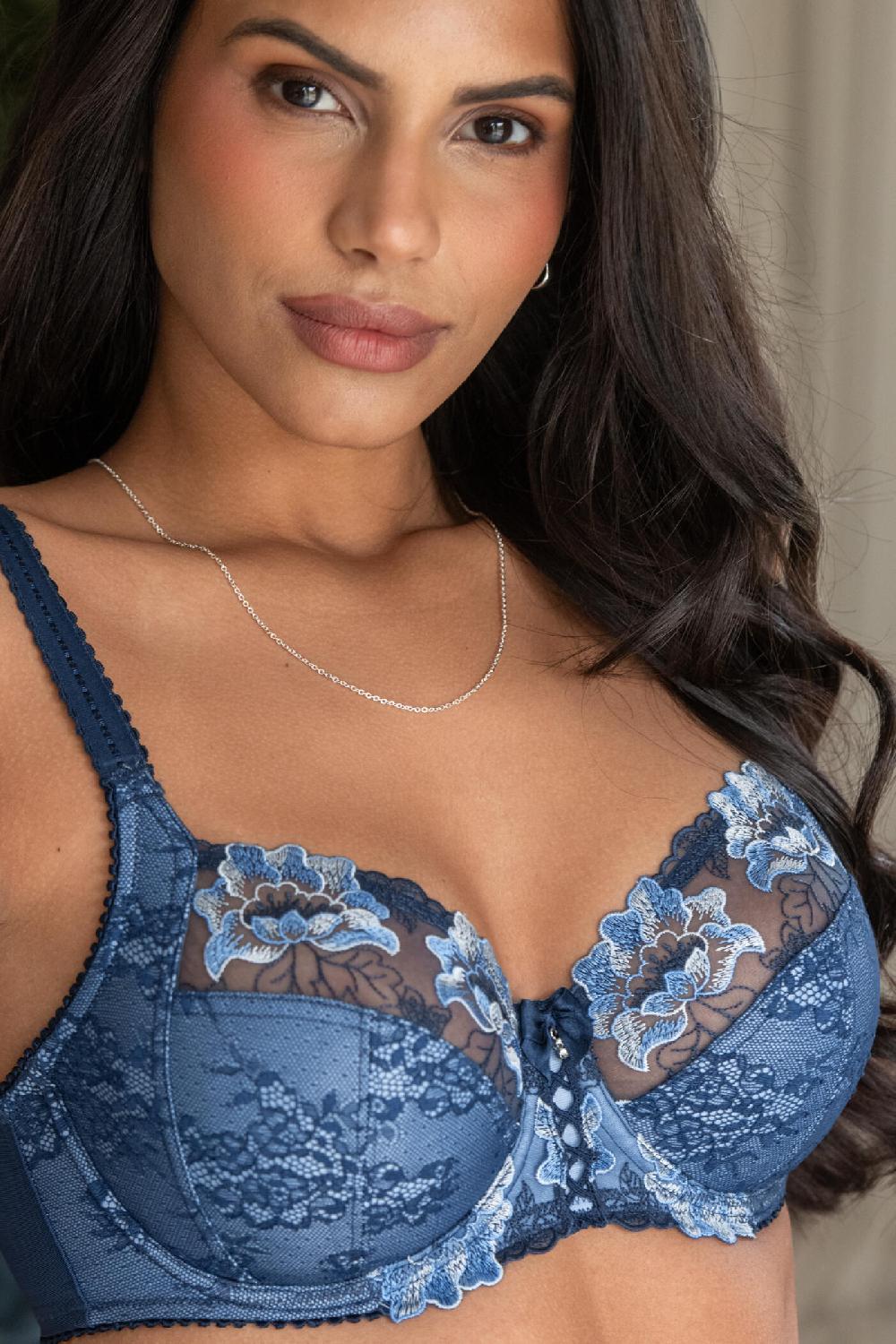 Pour Moi Sofia Lace Embroidered Side Support Bra D-J - Dusk/Blue