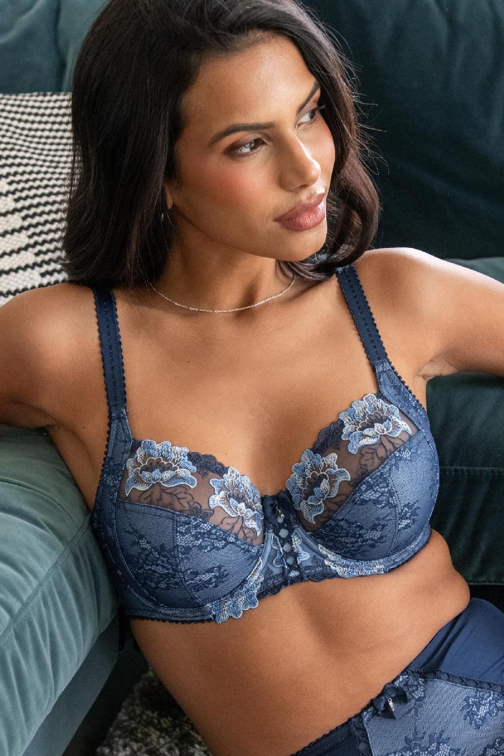 pour moi Sofia Lace Embroidered Side Support Bra D-J - Dusk/Blue