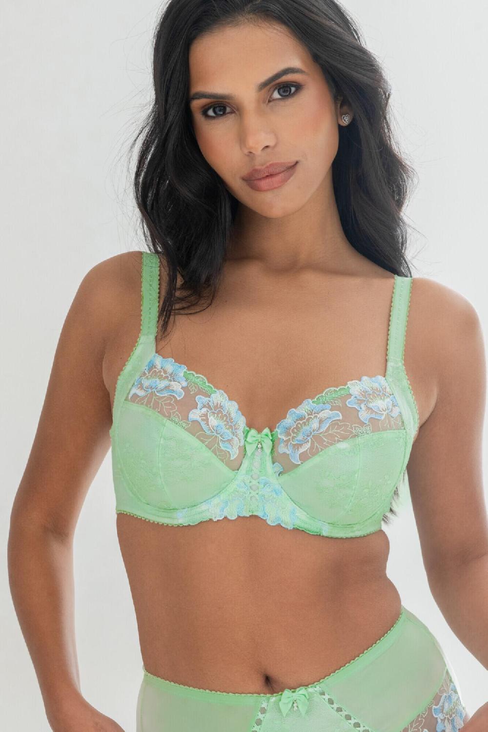 Pour Moi Sofia Lace Embroidered Side Support Bra D-J - Pistachio/Blue