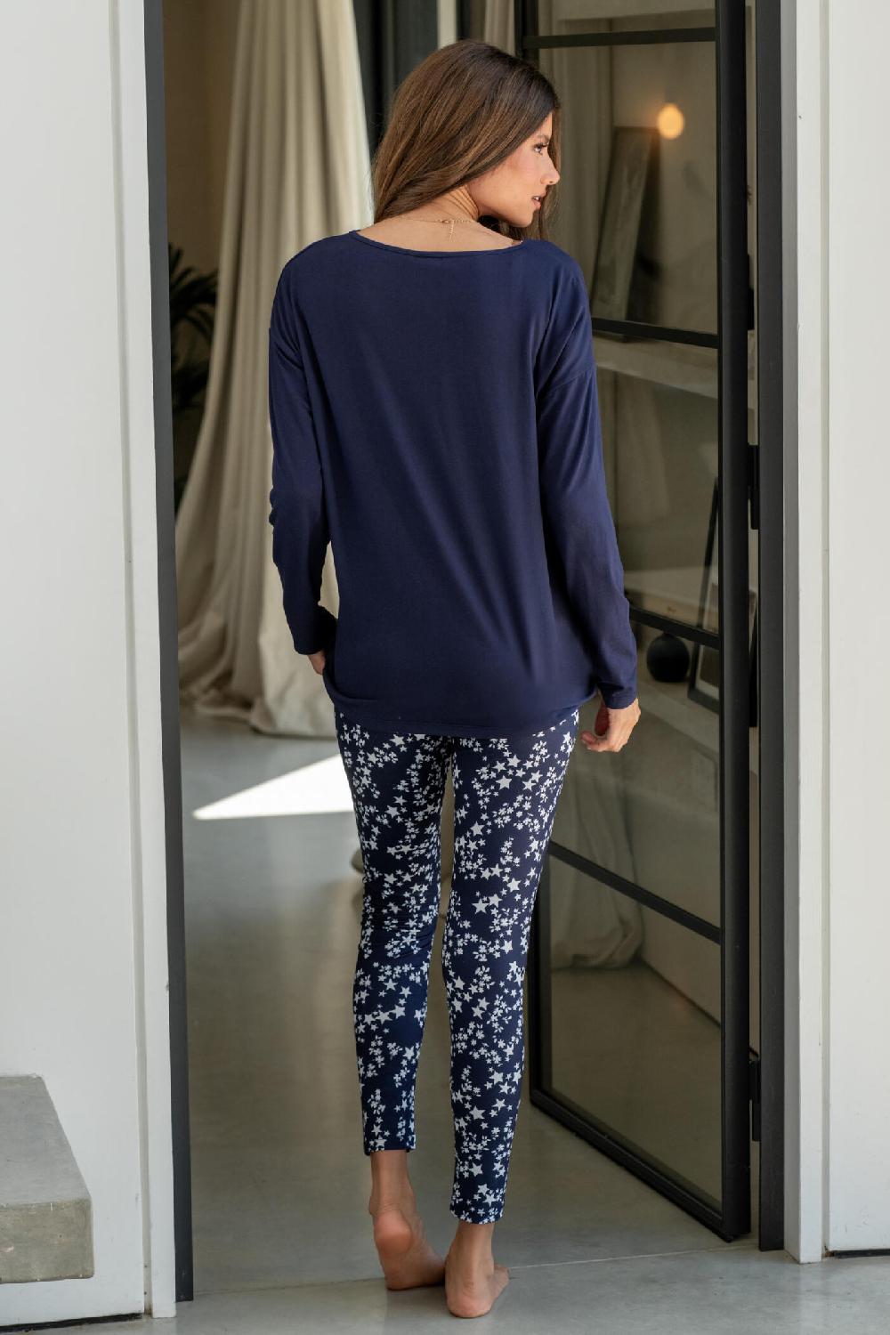 Pour Moi Soft Touch Jersey Festive Legging Pyjama Set - Navy