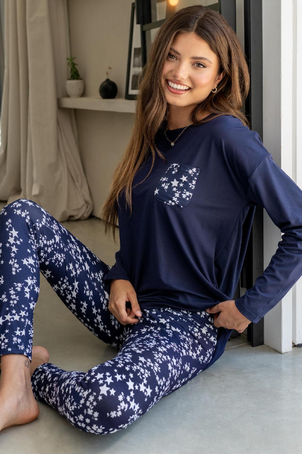 pour moi Soft Touch Jersey Festive Legging Pyjama Set - Navy