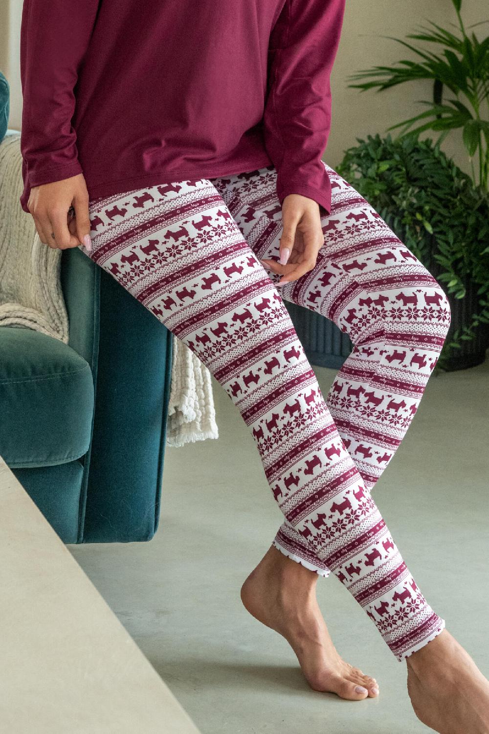 Pour Moi Soft Touch Jersey Festive Legging Pyjama Set - Red/White