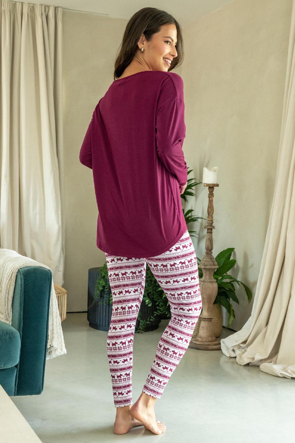 Pour Moi Soft Touch Jersey Festive Legging Pyjama Set - Red/White