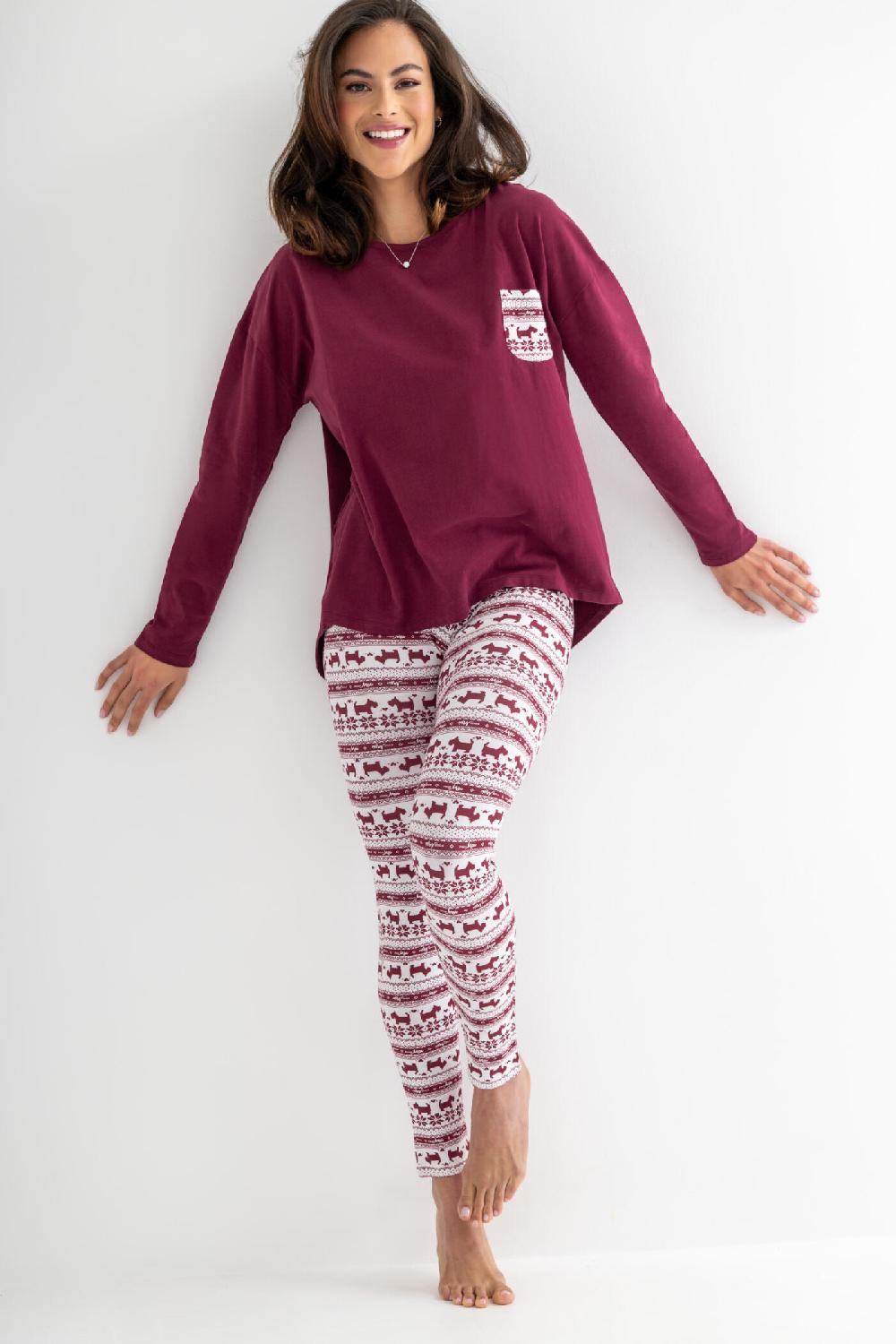 Pour Moi Soft Touch Jersey Festive Legging Pyjama Set - Red/White