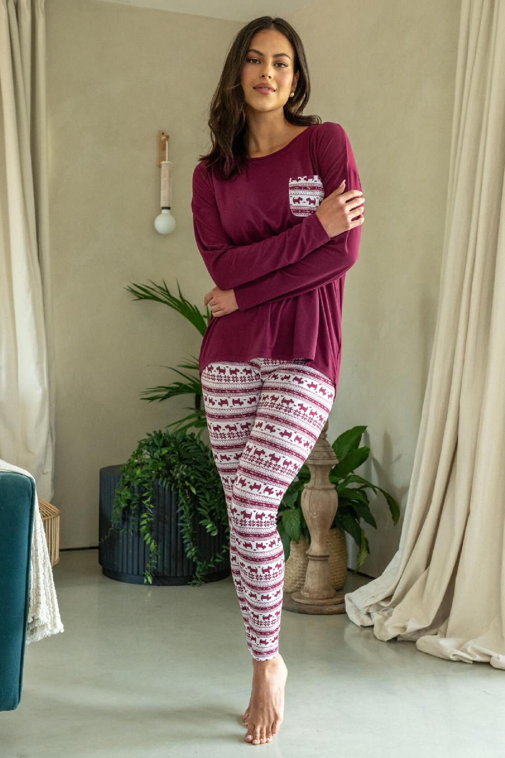 pour moi Soft Touch Jersey Festive Legging Pyjama Set - Red/White