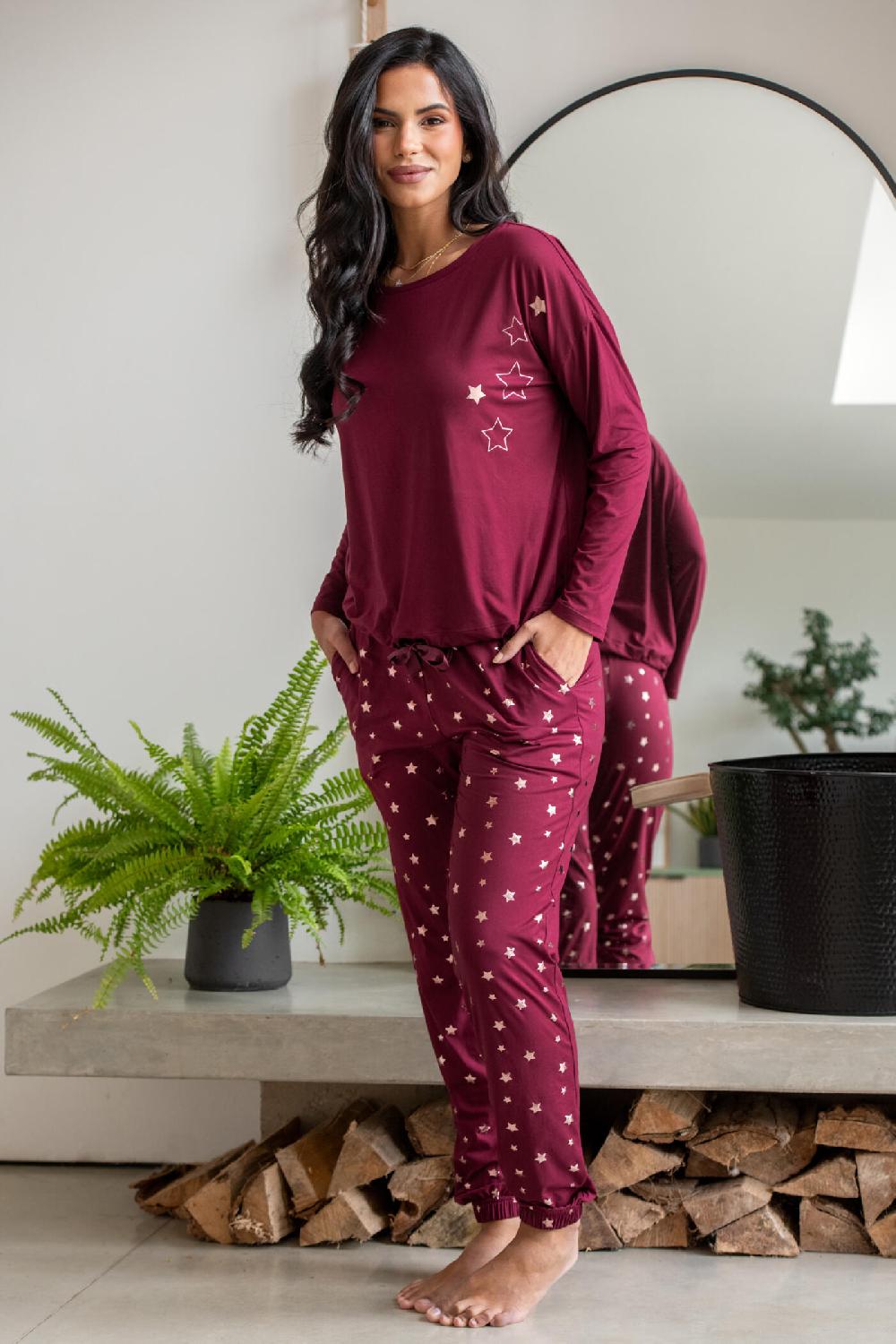pour moi Soft Touch Jersey Star Jogger Pyjama Set - Berry/Rose Gold