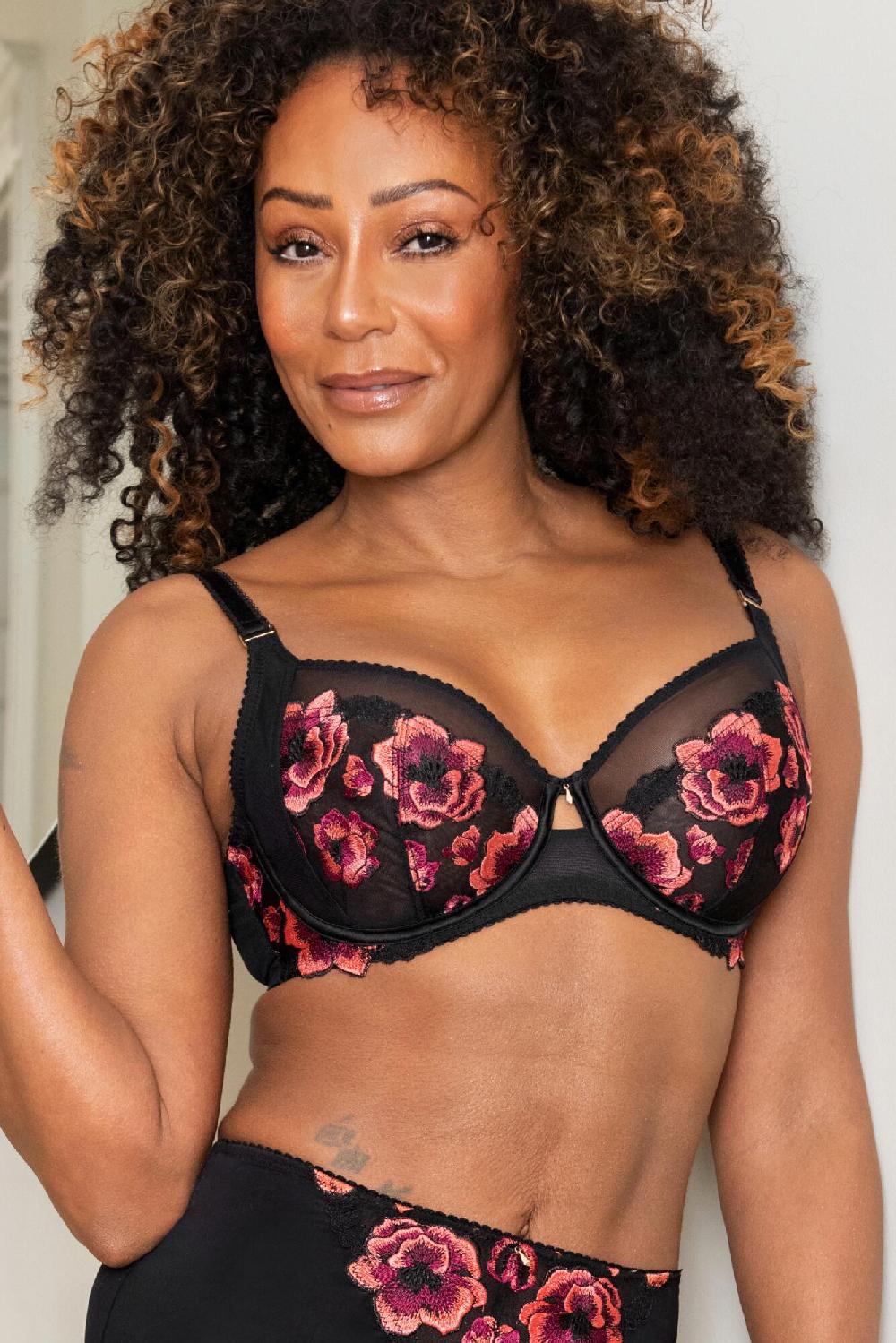 Pour Moi Soiree Embroidery Side Support Bra - Black/Pink