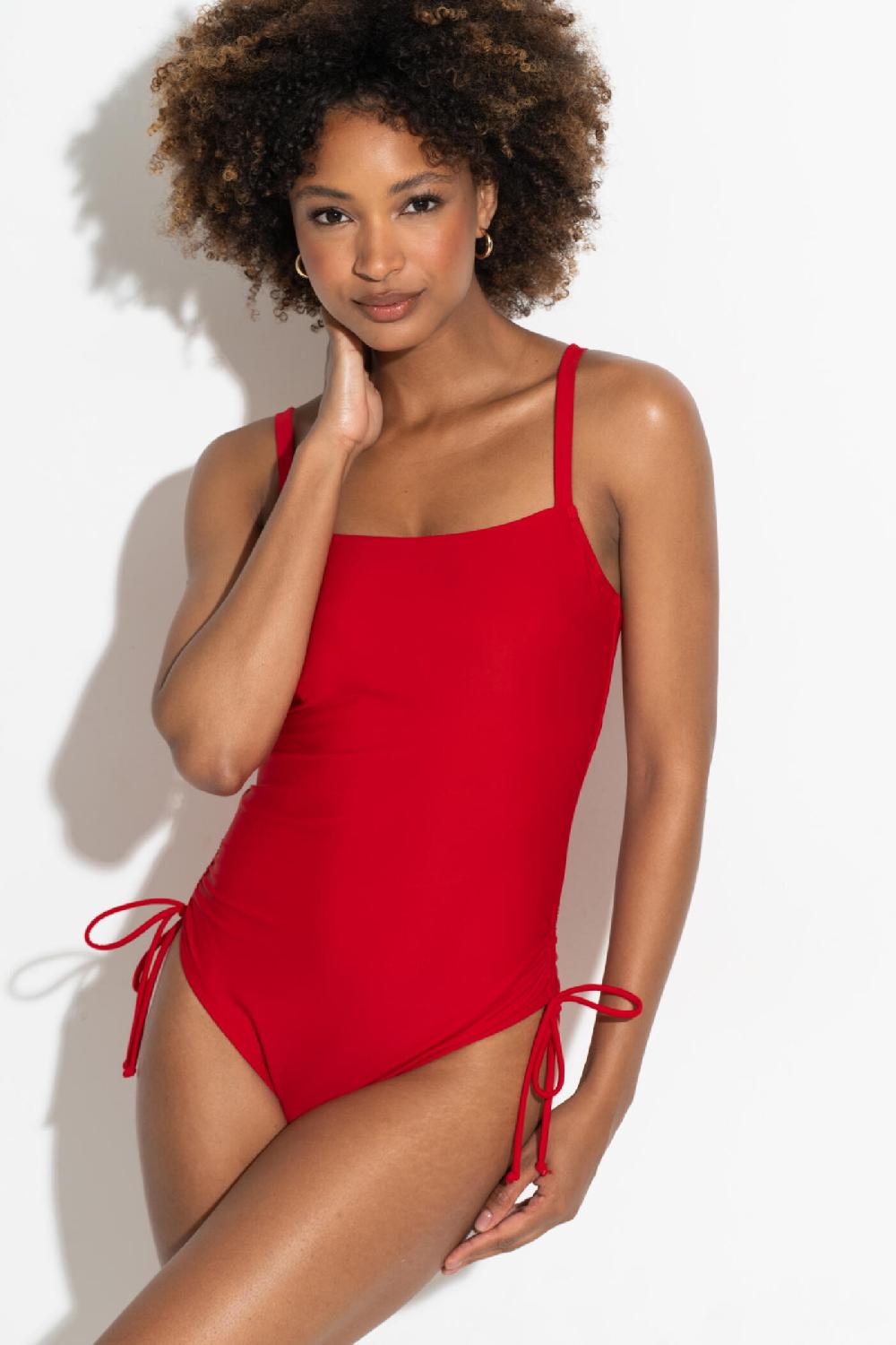 Pour Moi Square Neck Adjustable Underwired Swimsuit - Red