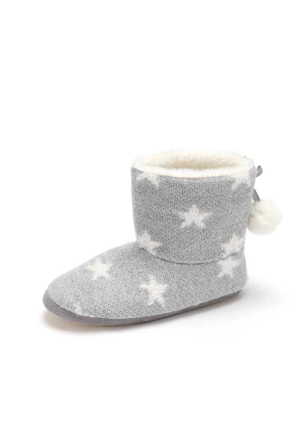 Pour Moi Star Knit Faux Fur Lined Bootie Slipper - Grey/Ivory