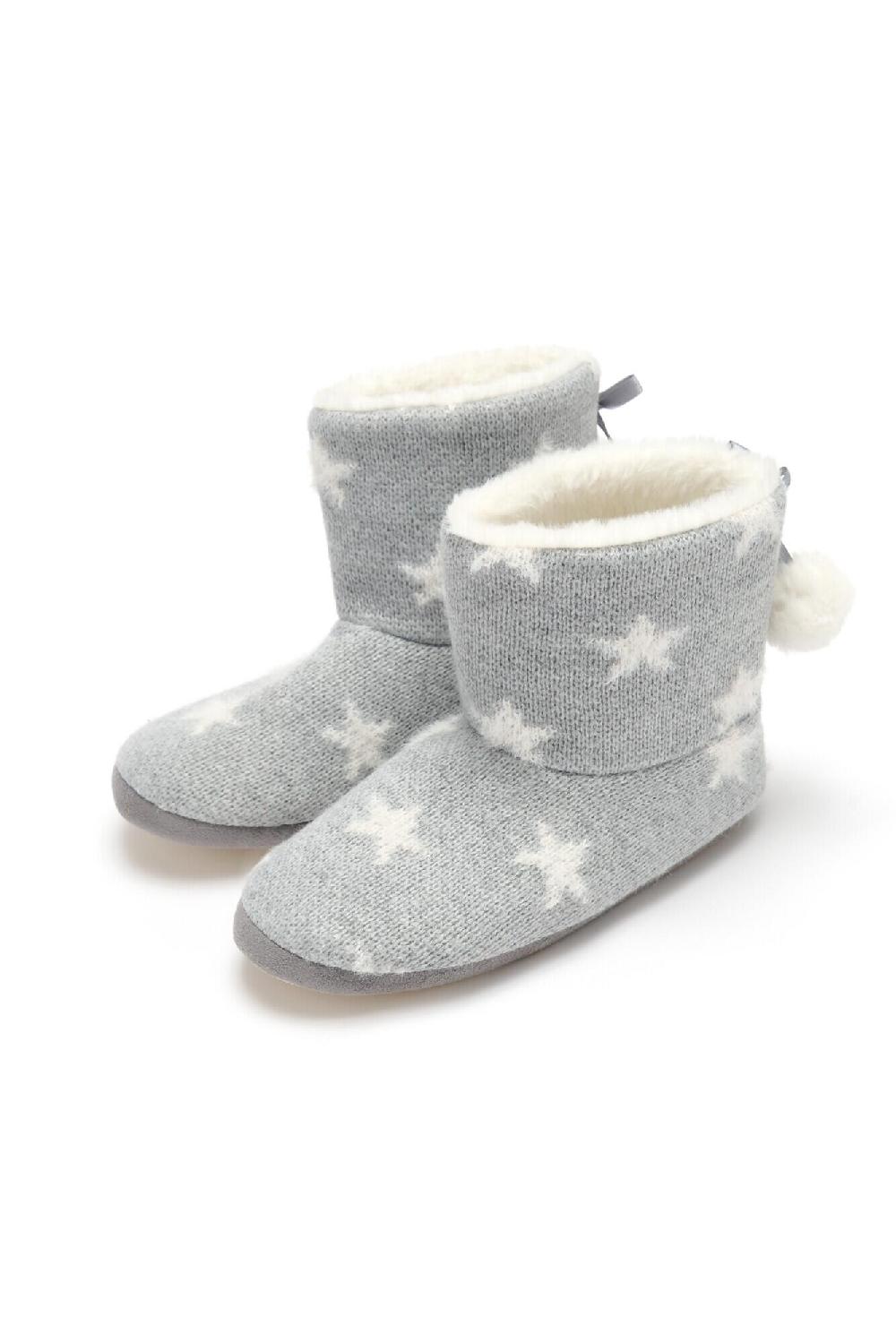 Pour Moi Star Knit Faux Fur Lined Bootie Slipper - Grey/Ivory