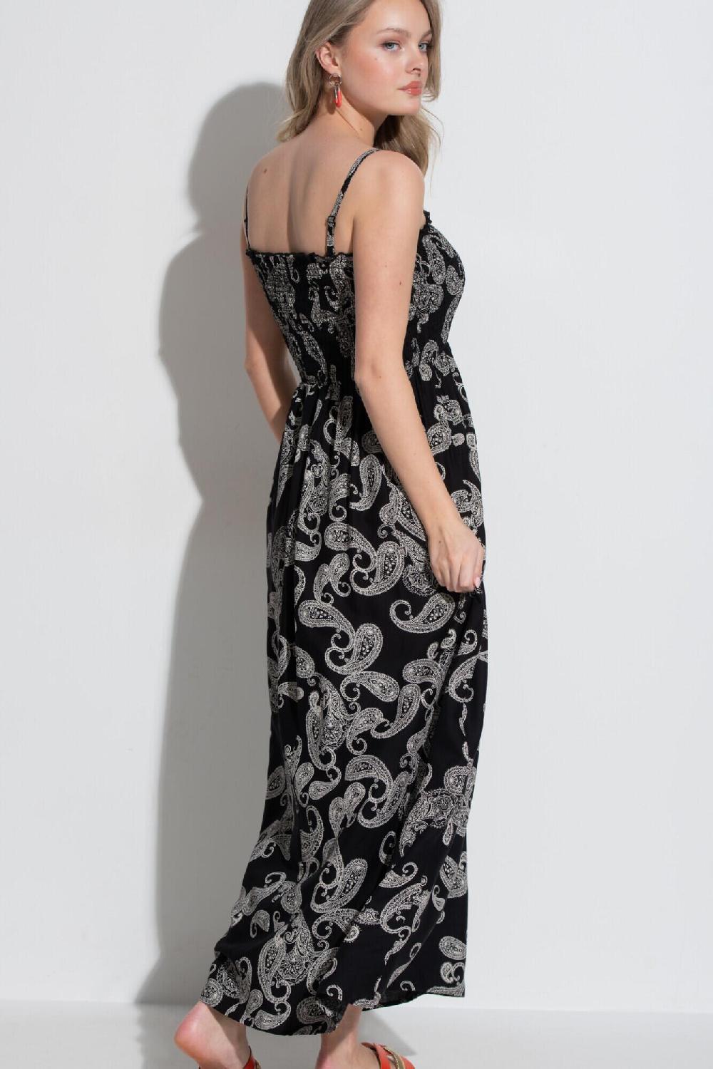 Pour Moi Strapless Shirred Bodice Maxi Beach Dress - Black Paisley
