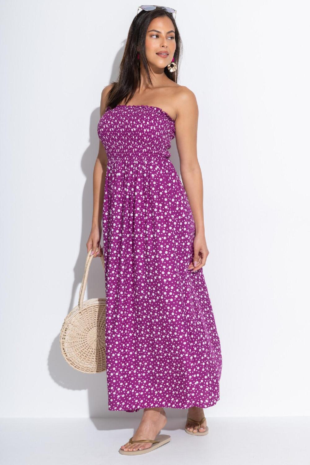 pour moi Strapless Shirred Bodice Maxi Beach Dress - Violet/White
