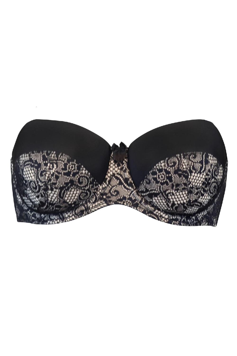 Pour Moi Superfit Lace Strapless Lightly Padded Bra - Black/Cosmetic