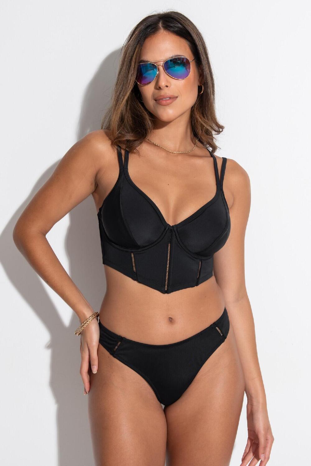 Pour Moi Sydney Double Strap Underwired Longline Top - Black