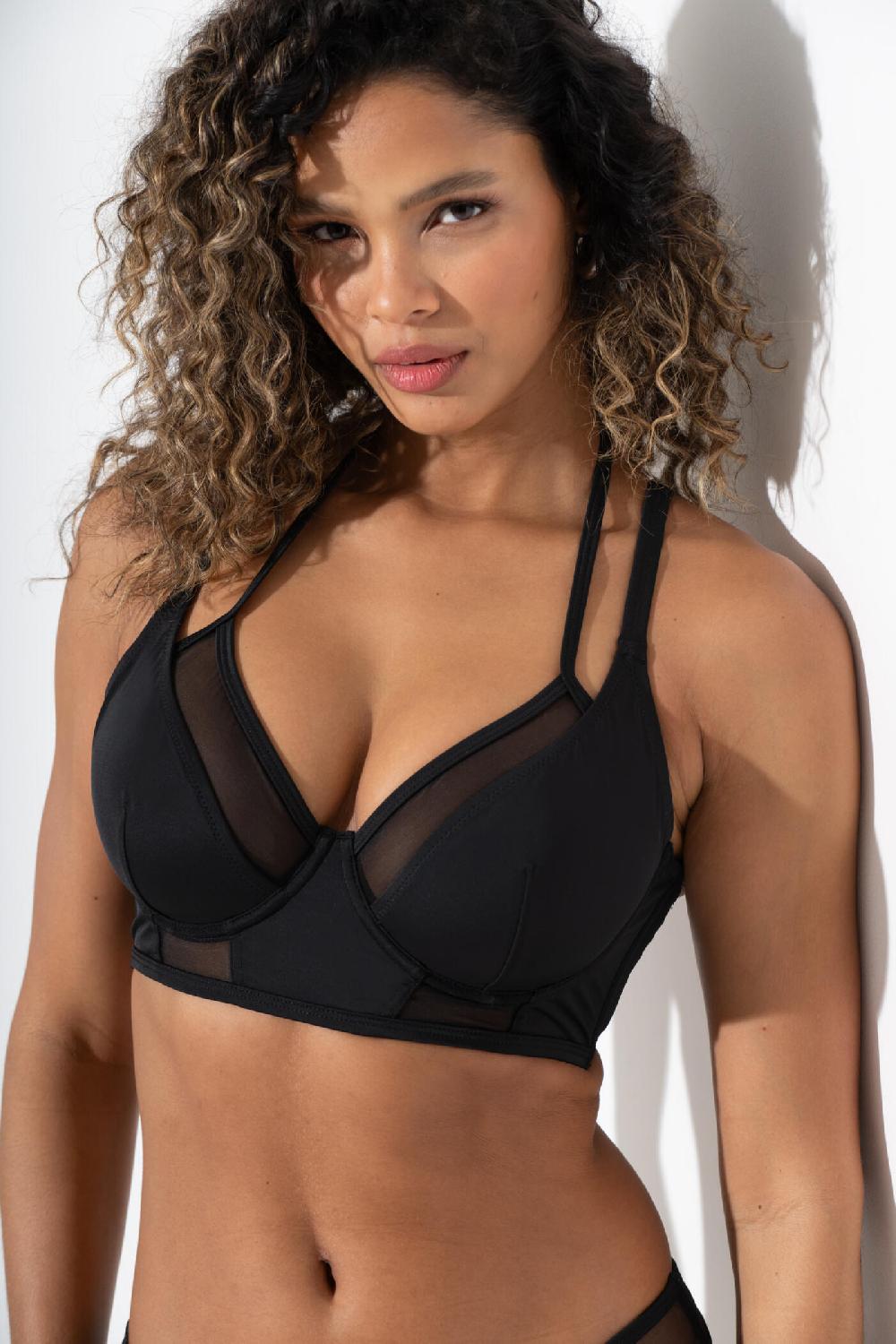 pour moi Sydney Underwired Mesh Longline Double Strap Bikini Top - Black