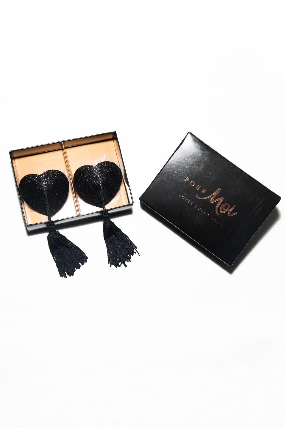 Pour Moi Tassel Heart Shaped Glitter Nipple Covers - Black