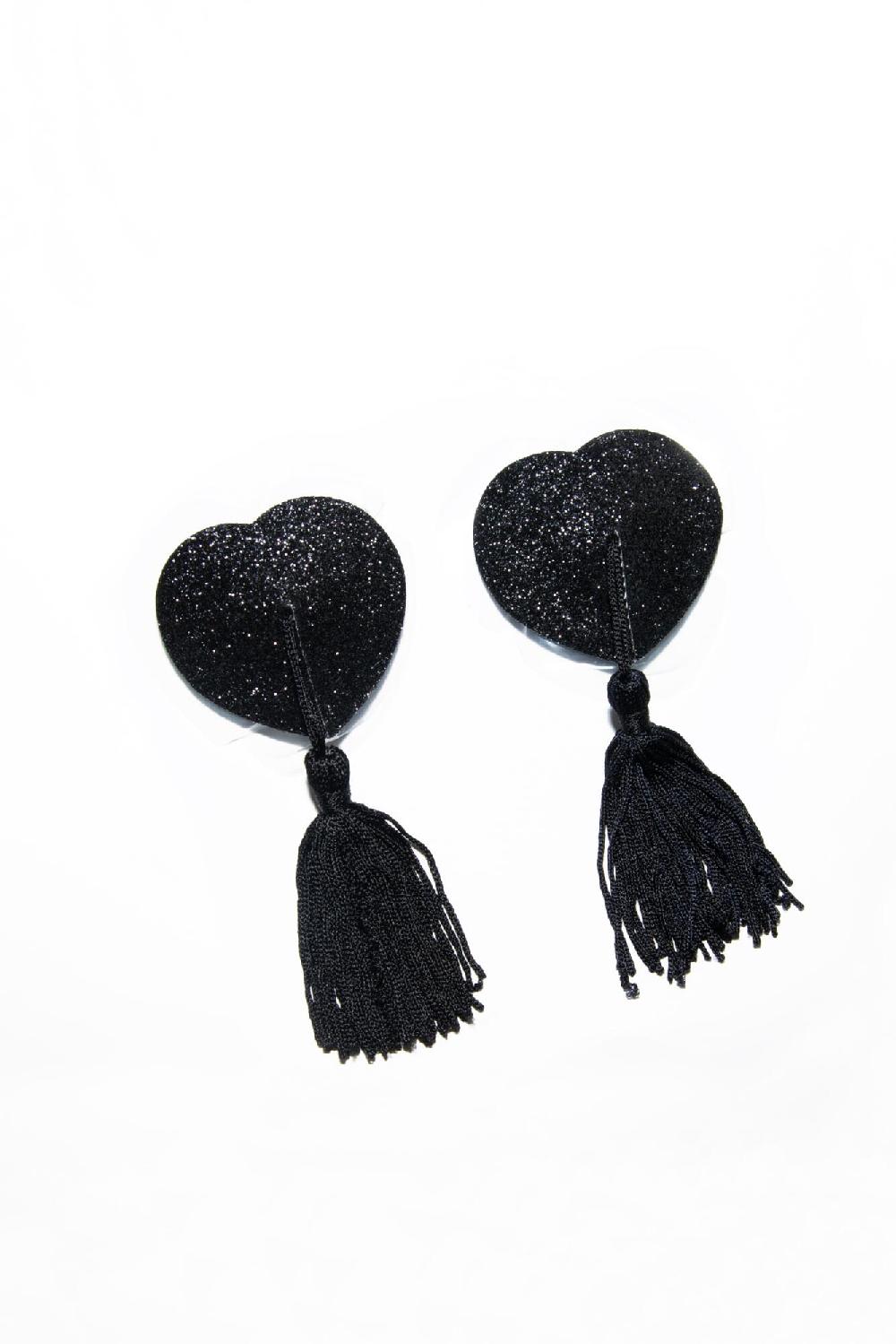 pour moi Tassel Heart Shaped Glitter Nipple Covers - Black