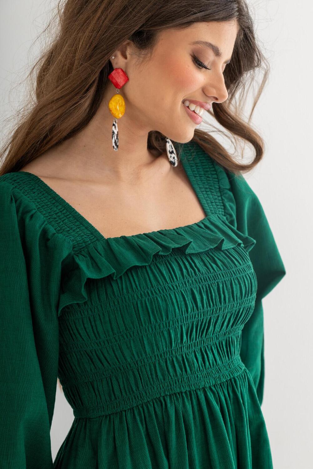 Pour Moi Textured Woven Frill Detail Midi Dress - Forest