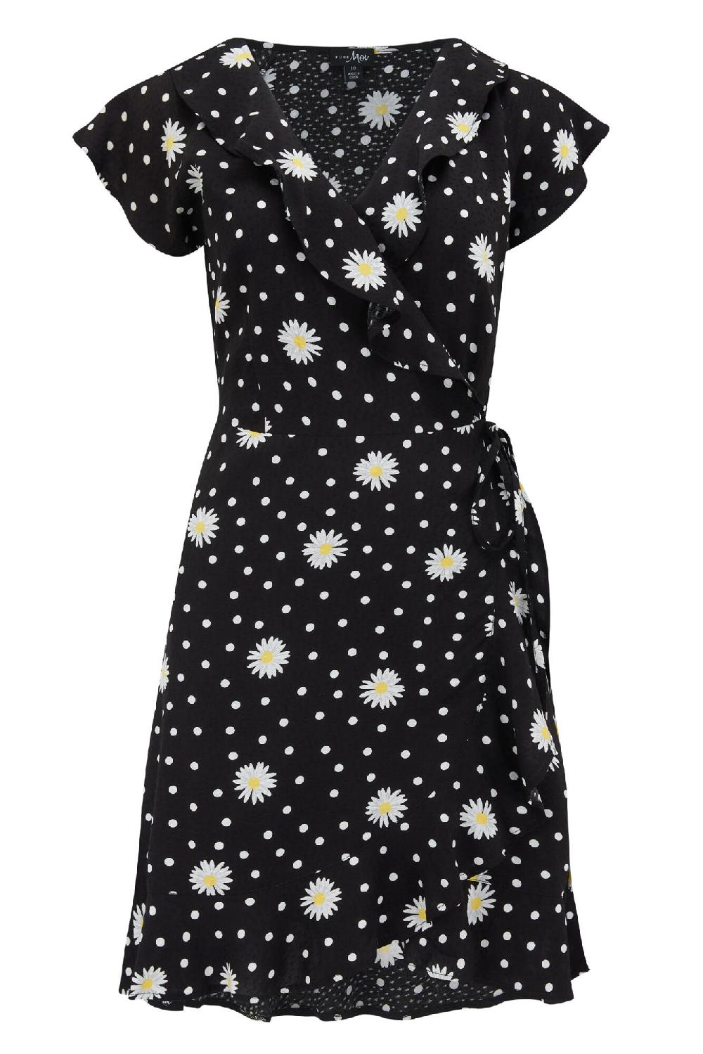 Pour Moi Textured Woven Wrap Beach Dress - Mono Daisy Spot
