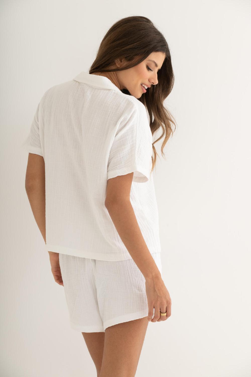 Pour Moi Woven Double Cloth Revere Collar Shirt And Short Pyjama Set - White