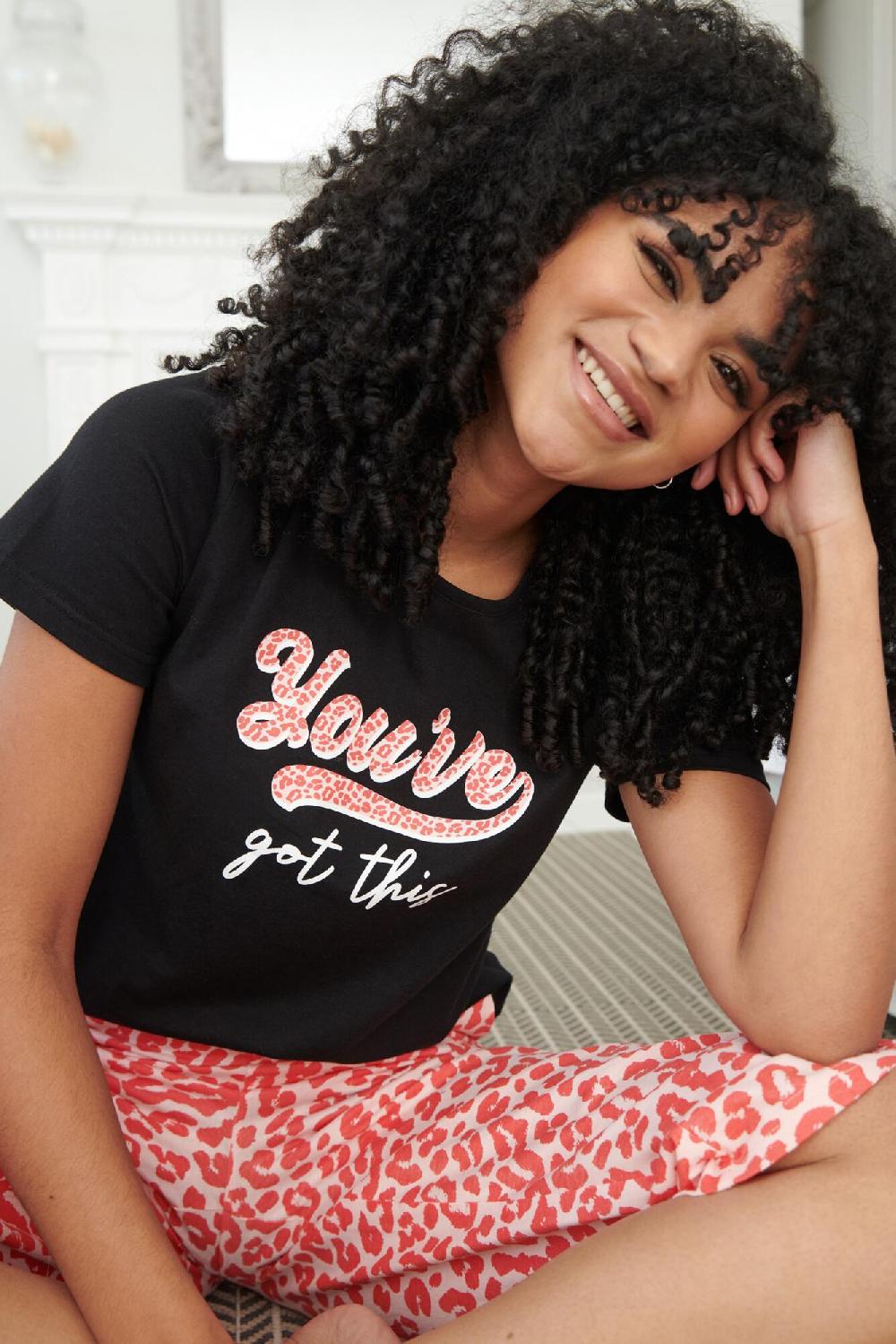 Pour Moi You've Got This Cotton Jersey Cropped Trouser Pyjama Set - Red Leopard