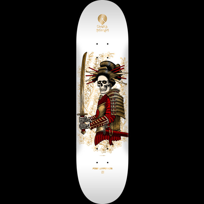 powell peralta Powell Peralta Sakura Yosozumi Onna-Bugeisha Skateboard Deck - White / Gold Foil Shape 242 K20 - 8 x 31.45