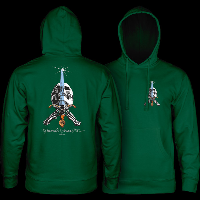 powell peralta Powell Peralta Skull & Sword Hooded Sweatshirt Mid Weight Alpine Green