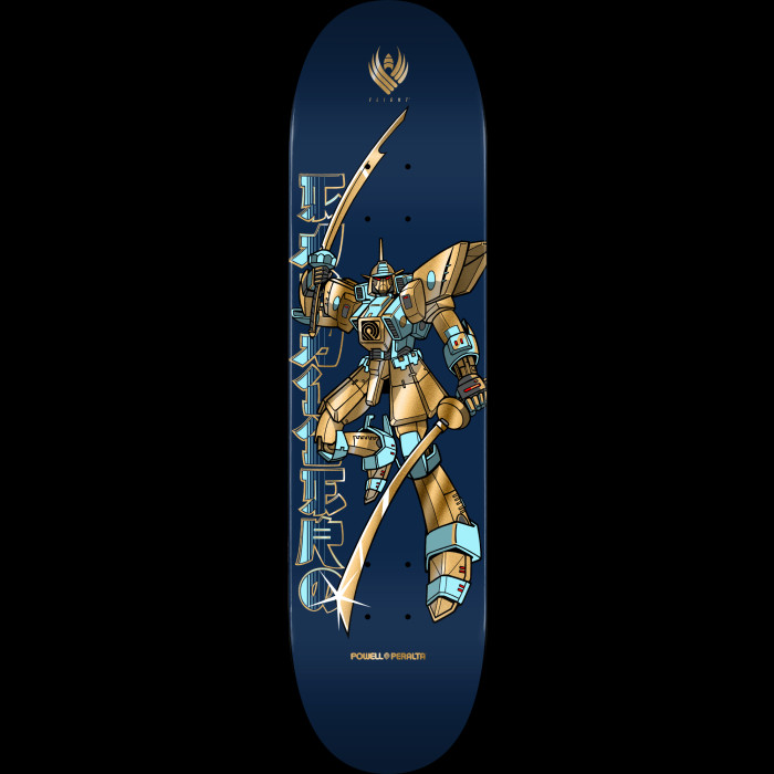 powell peralta Powell Peralta Steve Caballero Gundam FLIGHT Skateboard Deck Blue / Gold Foil - Shape 244 - 8.5 x 32.08