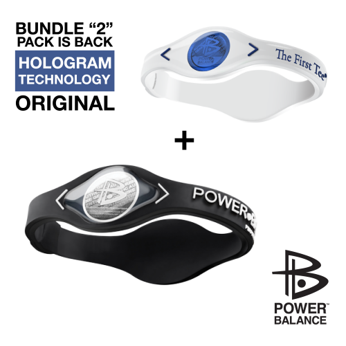 power balance First Tee (White w/Blue Hologram) & Black Band with Silver Hologram