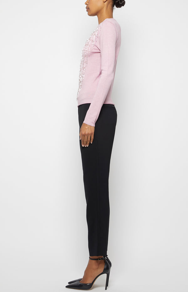 Prabal Gurung EMBROIDERED LONG SLEEVE CREWNECK SWEATER PINK NECTAR
