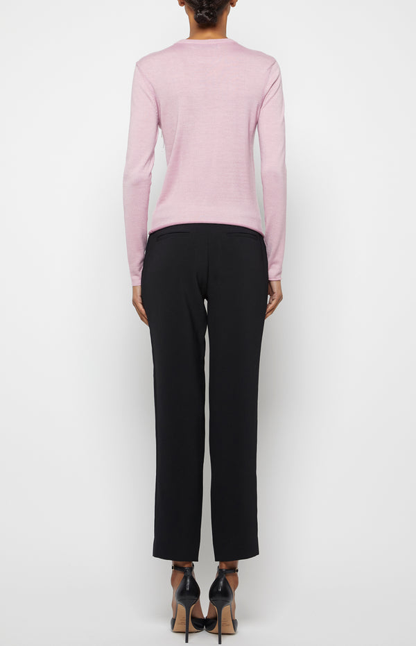 Prabal Gurung EMBROIDERED LONG SLEEVE CREWNECK SWEATER PINK NECTAR
