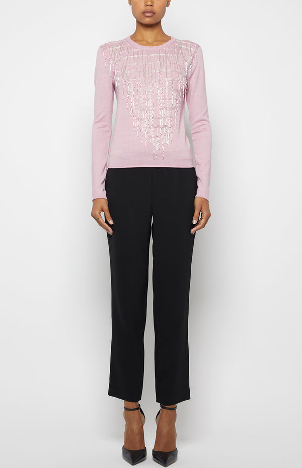 prabal gurung EMBROIDERED LONG SLEEVE CREWNECK SWEATER PINK NECTAR