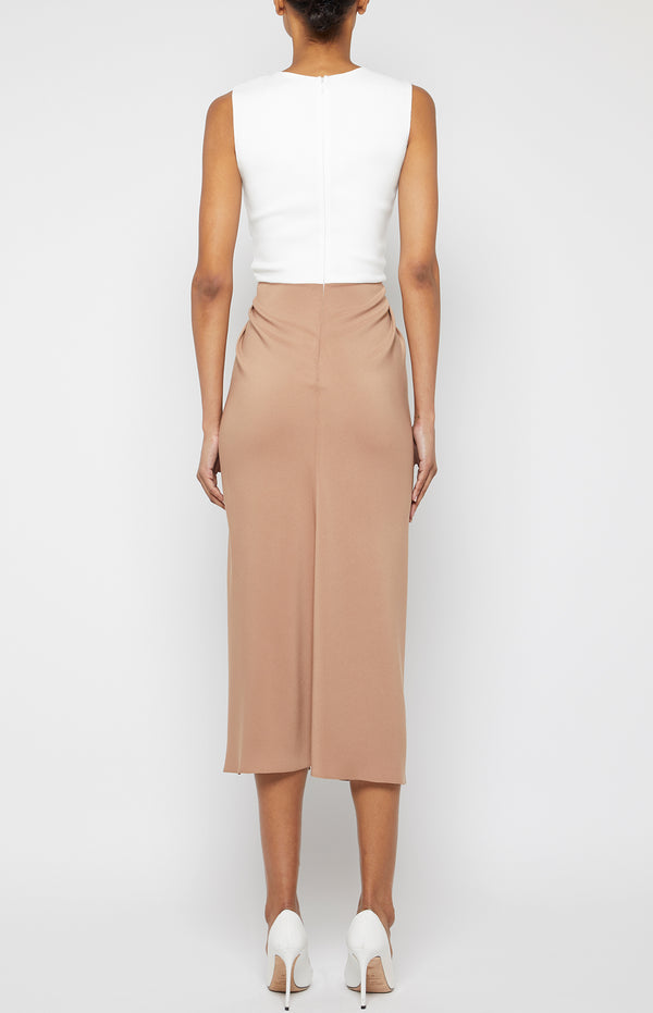 Prabal Gurung LILY TWIST FRONT DRESS OFF WHITE/TAWNY