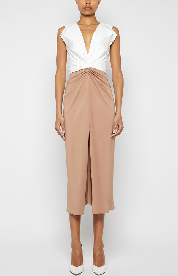 prabal gurung LILY TWIST FRONT DRESS OFF WHITE/TAWNY